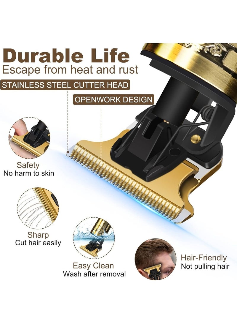 جيهام ماكينة تشذيب شعر الرجال - ماكينة تشذيب لحية لاسلكية بشفرة على شكل حرف T، ماكينة تشذيب شعر بدون فجوات، ماكينة تشذيب كهربائية ذهبية قابلة لإعادة الشحن عبر منفذ USB للحية وتصفيف الشعر وتحديد الحواف والتفاصيل - Image 2